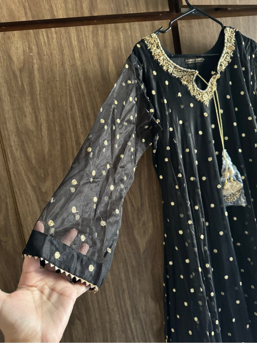 Ayesha’s Closet Black Embellished Anarkali Dress with Gold Motif 3 Piece Set - Picture 4 of 8